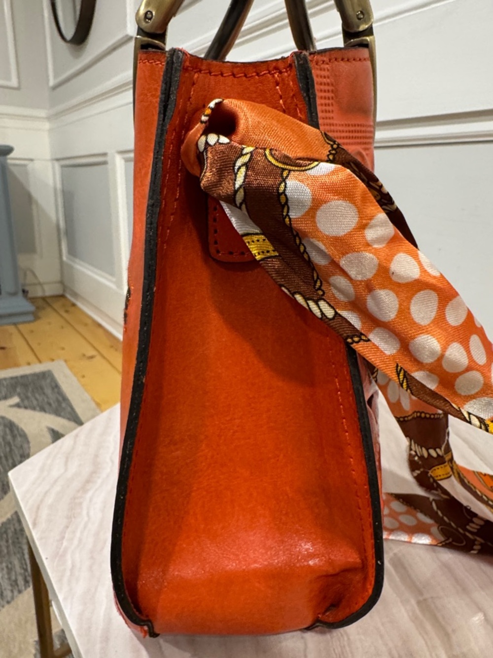 Patricia Nash Bag Aria Double Ring Orange Leather Floral Laser Cut Crossbody - Picture 9 of 17